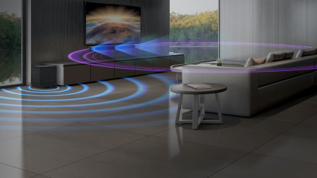 Klipsch-Cinema-600-in-a-living-room-setting-with-a-depiction-of-sound-waves-Desktop